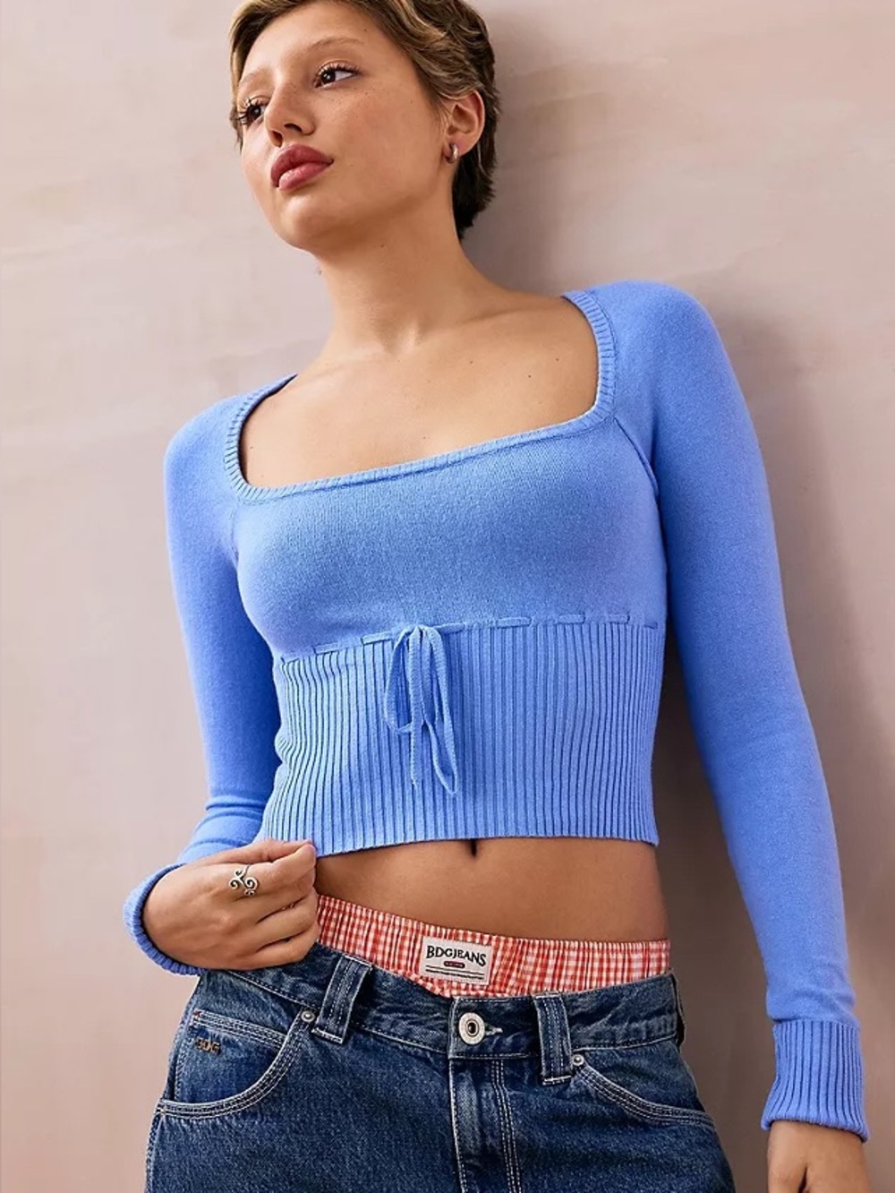 Urban Outfitters Kimchi Blue Knit Cropped Edison Ribbed Sweater